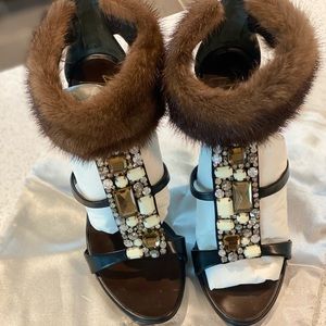 Giuseppe Zanotti Fur & Embellished Sandals